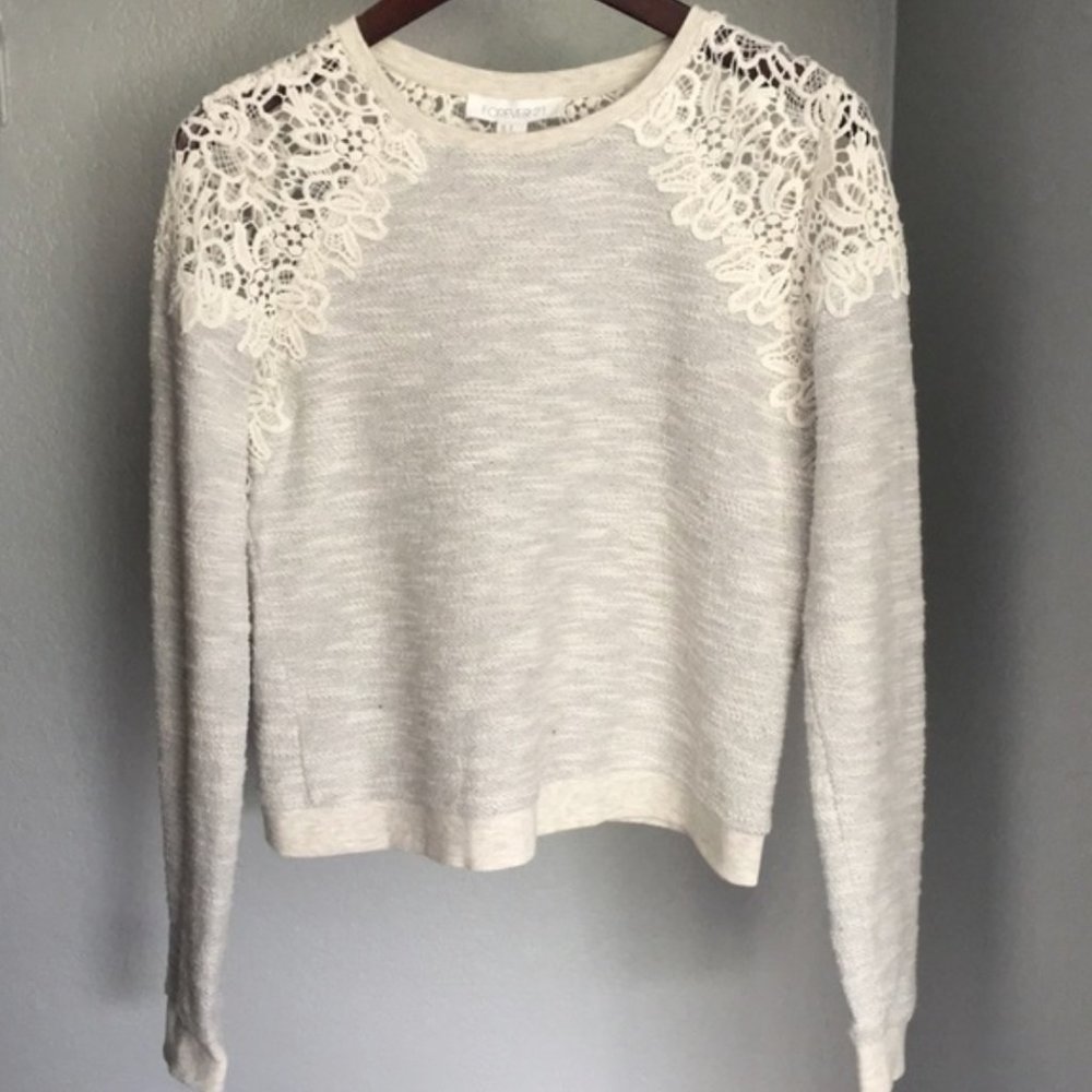 Light grey and cream lace crochet sweater